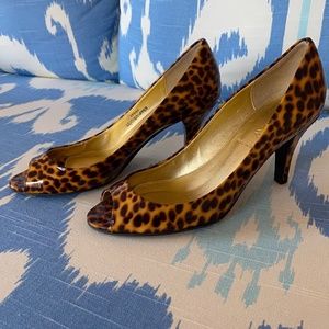 NWT J. Crew leopard peeptoe pumps